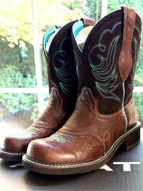 Ariat Fatbaby Heritage Dapper Leather Western Boots Brown Teal 9.5 B